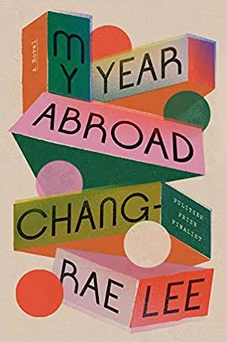 Book cover of "My Year Abroad" featuring title and author text in colorful geometric shapes.